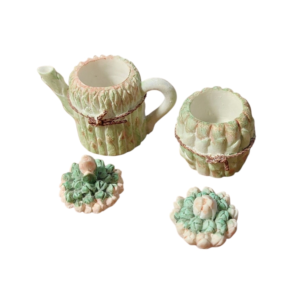 1990s Cottagecore Doll Miniature Asparagus Tea Set - Picture 4 of 5